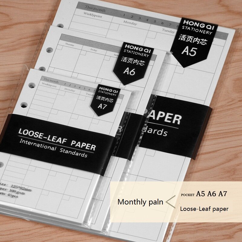 Planificadores de Agenda de recarga de papel A5/A6/A7, diario mensual y semanal, 45 hojas de carpeta, sobre de seis agujeros, bolsa con cremallera, papelería escolar de oficina
