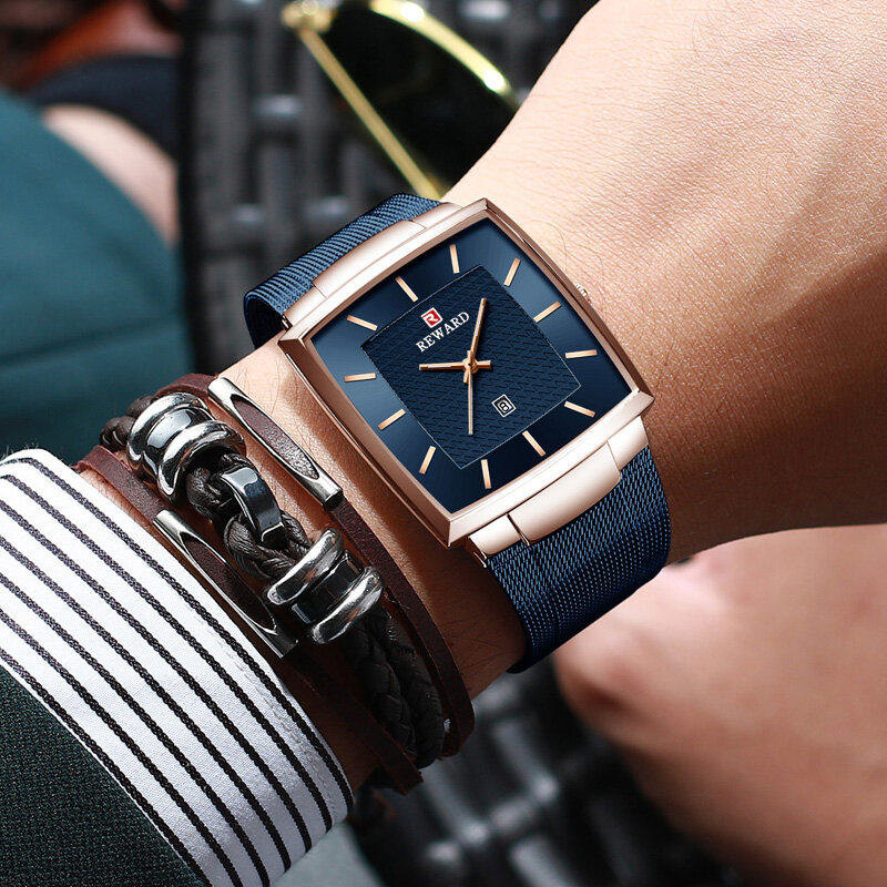 Nagroda kwadratowy zegarek mężczyźni wodoodporna slim, z siatką wojskowy zegarki na rękę dla mężczyzn zegarek kwarcowy sport biznes zegarek męski Relogio Masculino