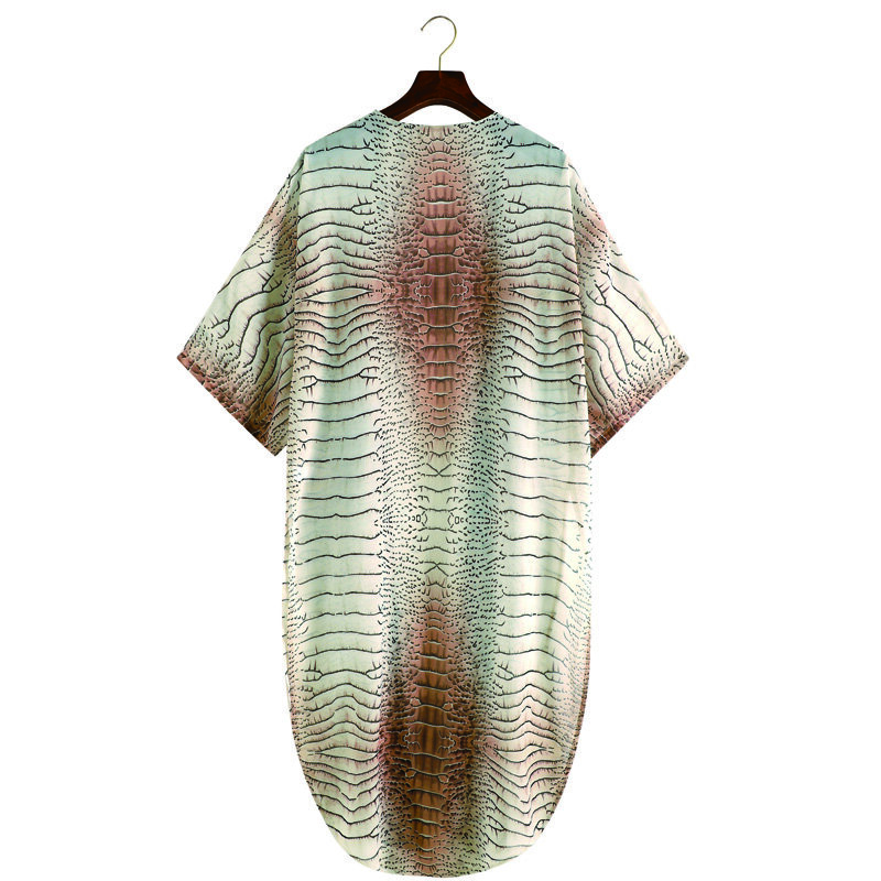 2021 Chiffon Cardigan untuk Wanita Lap Plus Terbuka Depan Simpul Dekorasi Tipis Panjang Maxi Kimono Musim Panas Striped Gambar Jubah Blus