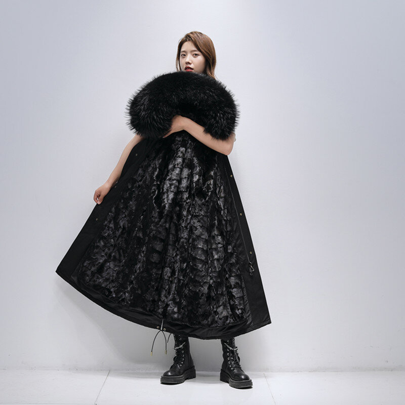 Aorice – manteau en fourrure de vison véritable pour femme, veste d'hiver à col de raton laveur, pardessus Parka, CT167