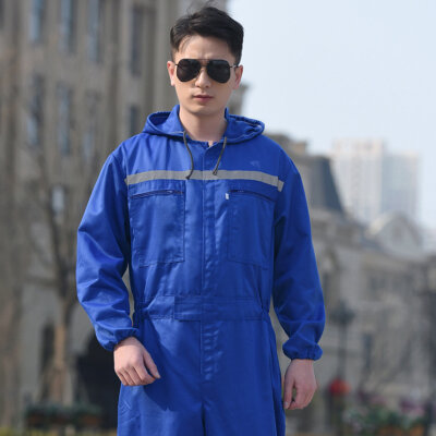 Fashion Men Working Jumpsuit Long Sleeves Safety Reflective Stripe Hooded Overalls Factory Auto Repair Sailors Coveralls Uniform
