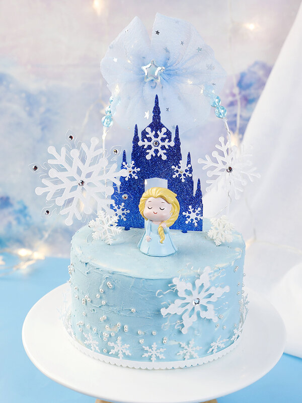 Święta bożego narodzenia i niebieskie dekoracje z serii księżniczki użyj wszystkiego najlepszego z okazji urodzin zamek płatki śniegu ozdoba na wierzch tortu upominki dla ukochanej osoby