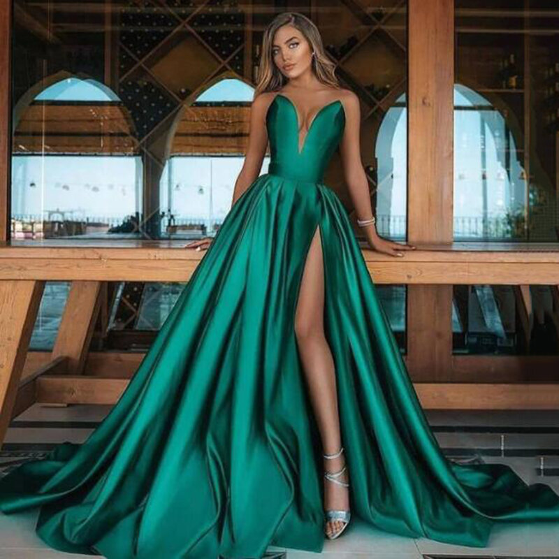 Eightree Sexy Green Evening Dress 2021 High Side Split Longo Prom Party Gowns Strapless Celebrity Dresses Custom Made