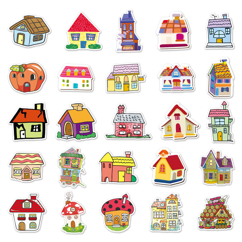 Lot de 10, 30 ou 50 pièces d'autocollants de maison en forme de dessin animé mignon, étiquette de chambre, pour vélo, bagage, ordinateur portable, Graffiti, étiquette, jouet pour enfant, F5