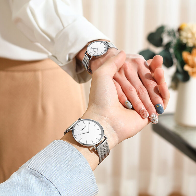 CRRJU แฟชั่นคู่นาฬิกายี่ห้อ Luxury นาฬิกาข้อมือควอตซ์ผู้หญิงนาฬิกาสแตนเลสกันน้ำผู้ชาย Relogio Masculino