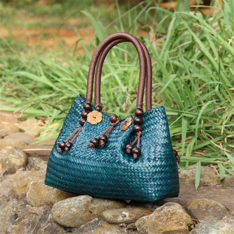 22x15CM Neue Stil Stroh Tasche Retro Frauen Thailand Handtasche Beutel Einkaufen Casual Reise Strand Tasche Rattan Tasche a6104