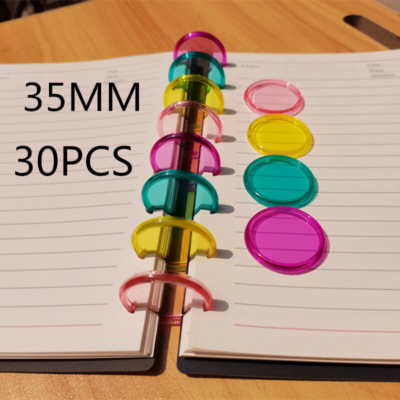 Anillo de encuadernación transparente de color sólido, hebilla de placa redonda, accesorios para cuaderno, 30 unidades, 35mm