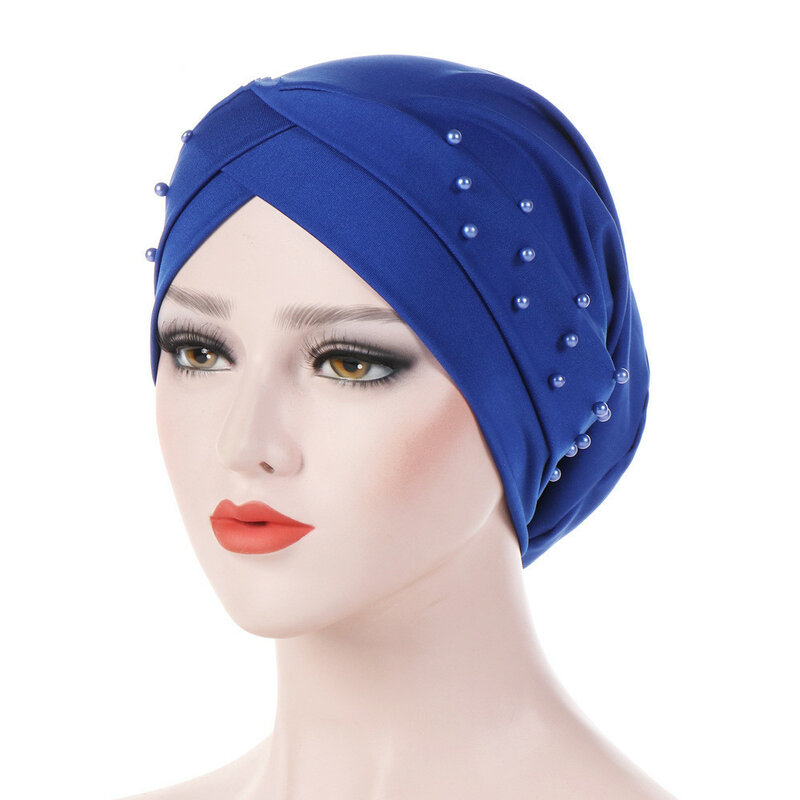 New Women Elastic Turban Hat Muslim Hijab Islamic Beads Cancer Chemo Cap Ladies Hijab Stretch Hijab Cap Muslim Scarf