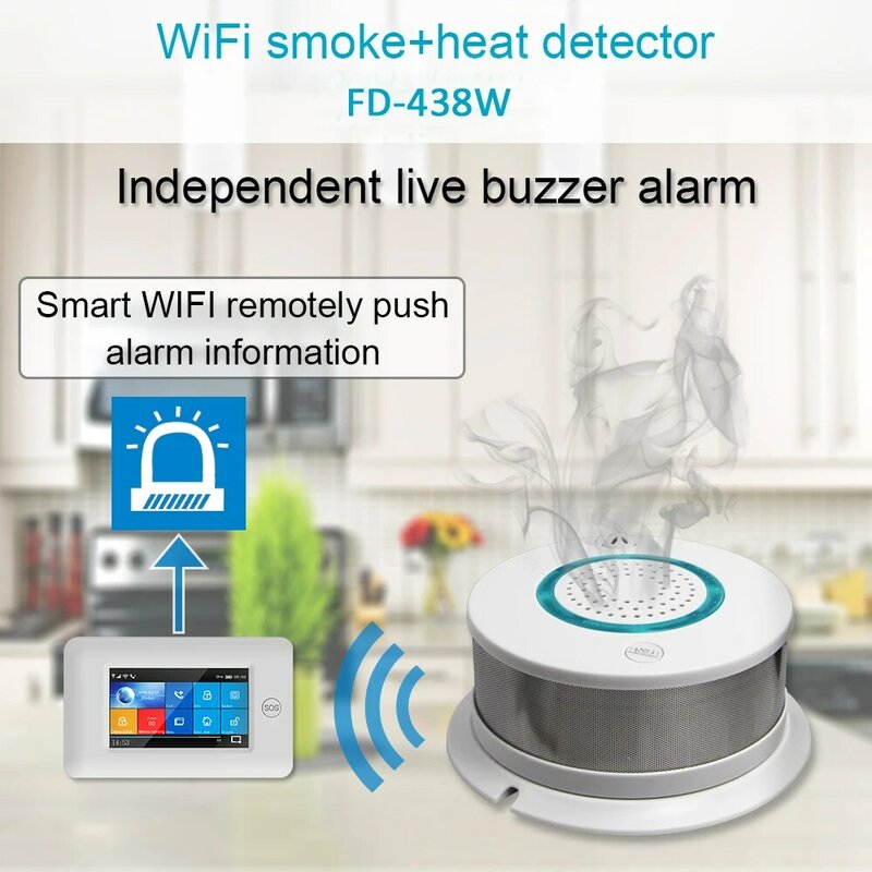 Sensor de temperatura WIFI inalámbrico, Detector de temperatura de humo, aplicación de Control remoto, sistema de alarma de seguridad para el hogar