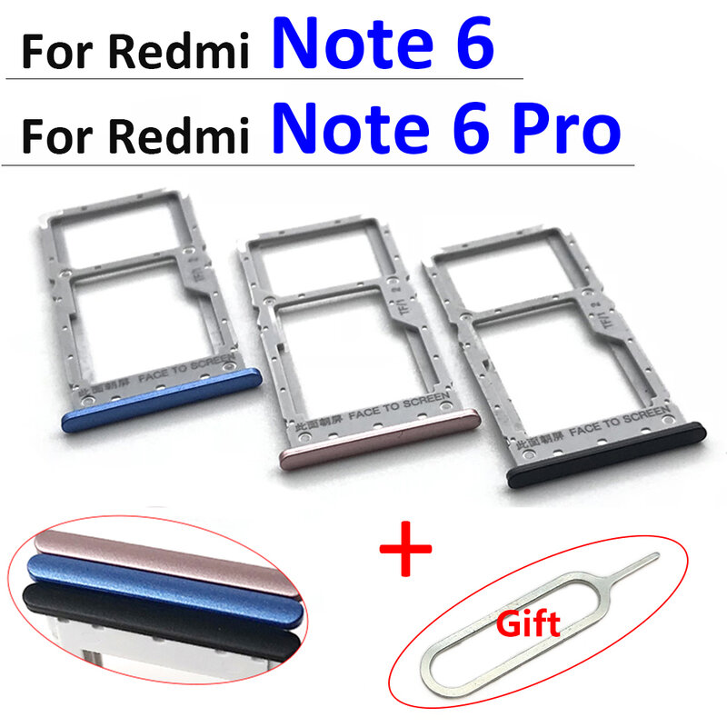 Slot Holder para Xiaomi Redmi Note 6 Pro, Bandeja do cartão SIM, Peças de reposição com Pin, Novo