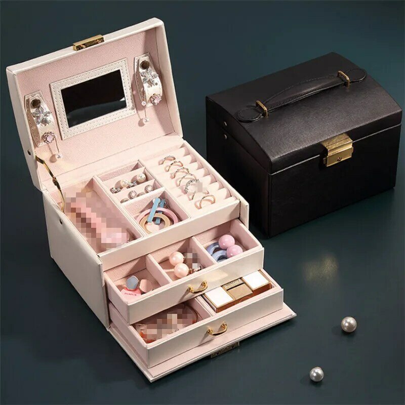 JWWWBOX, 5 цветов, шкатулка для ювелирных изделий из искусственной кожи, роскошная трехслойная коробка с двумя ящиками для женщин и девочек, кор...