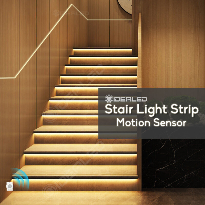 Sensor Gerak Tangga Lampu LED Strip Lampu Peredupan Nirkabel Dalam Ruangan Gerak 24V Fleksibel COB Lampu LED Strip Tangga Lampu Dekoratif