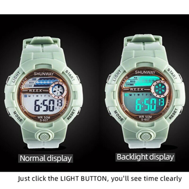 الاطفال الإلكترونية LED ساعة رياضية رقمية 5Bar مقاوم للماء ساعات السباحة لمدة 3 ~ 12 سنة الفتيات الفتيان الطفل ساعة هدية 607