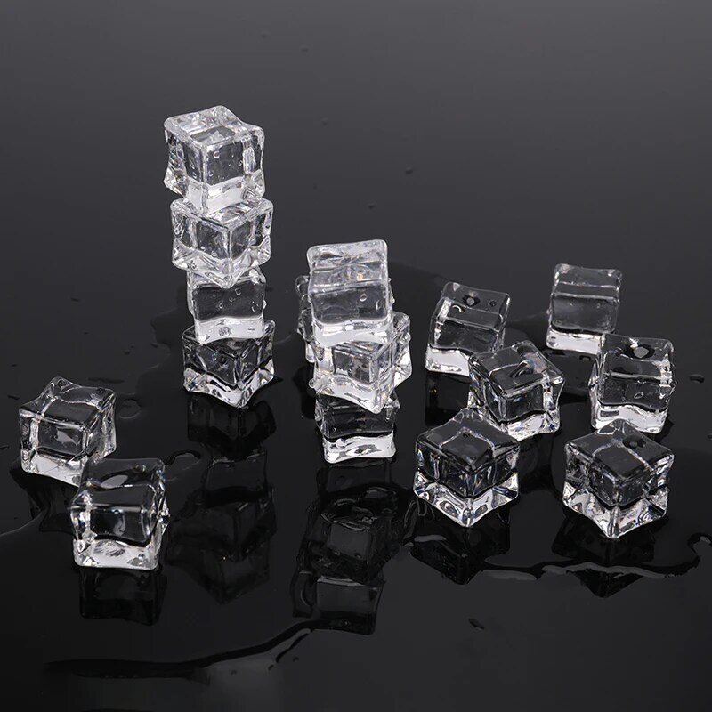 Cubos de hielo de forma cuadrada acrílica Artificial, accesorios de fotografía, 2cm/1,7 cm, 16 unidades por lote