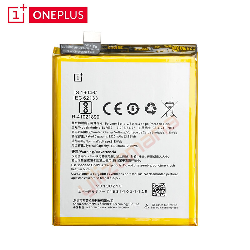 Een Plus Originele Vervangende Batterij Voor Oneplus 3 3T 5 5T 2 1 BLP571 BLP597 BLP613 BLP633 BLP637 voor 1 + 6 6T 7 Pro Batterijen