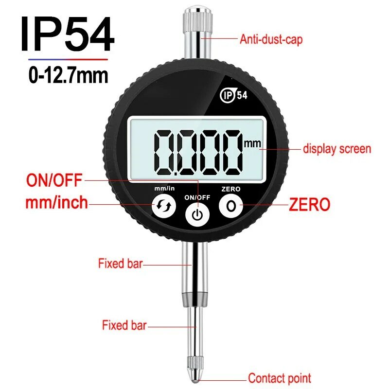Indicador digital a prueba de agua IP54, 0-12,7mm, 0.001mm, 0,00005 ", micrómetro electrónico, pulgada métrica, indicador de Dial