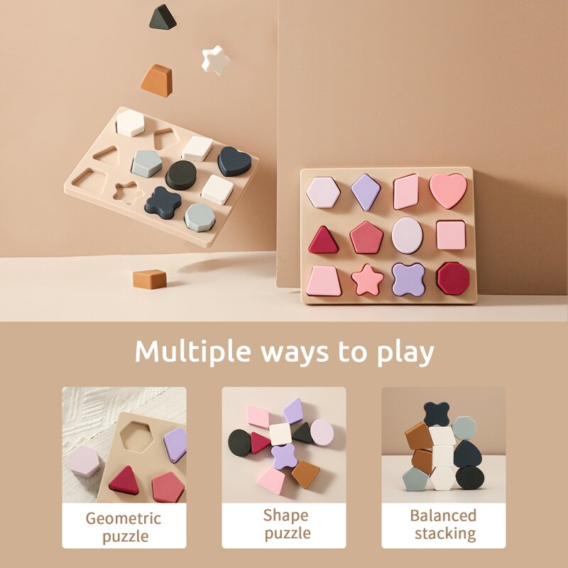 Nuovo 1Set giocattoli Montessori in Silicone per bambini Geomet Jigsaw Puzzle giocattoli impilabili nidificati BPA giochi educativi per bambini in età prescolare gratuiti regali per bambini
