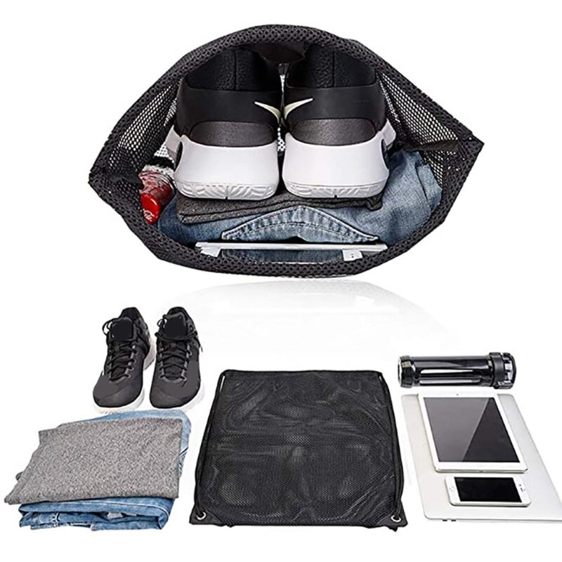 Sport Equipment Storage Bag for Beach, Swimming, Heavy Duty Mesh Drawstring Bag