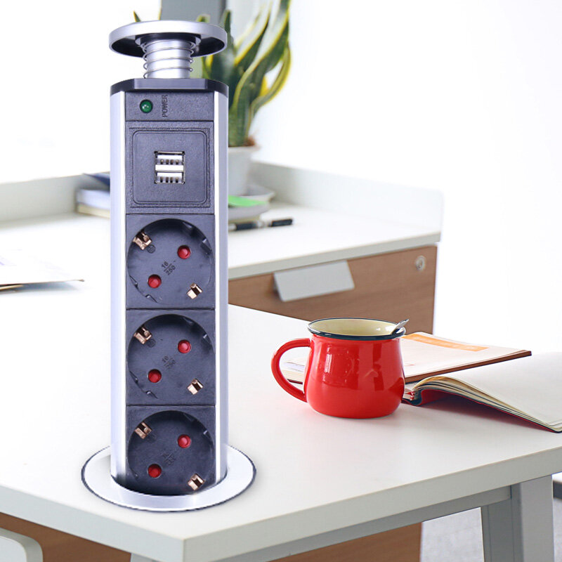 KEKA-prise électrique, 2, 3, 4/5 prises pour Table de cuisine, le bureau, Led + 2 chargeurs USB, boîtier en aluminium