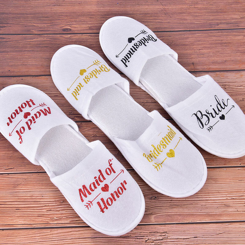 1 pair bride shower bride wedding decoration bridesmaid party spa soft slippers ladies bachelorette party supplies gifts