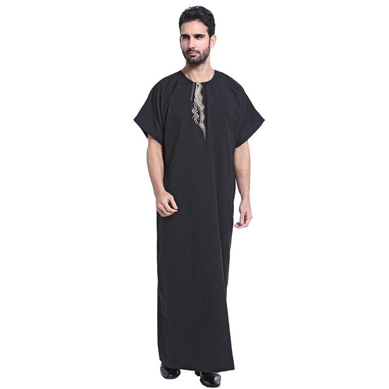 Abaya-ropa islámica musulmana para hombres, caftán de manga corta con bordado de Arabia, tamaño grande, Dubái, Jubba, baju, pria musulmana