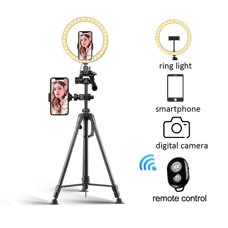 Trípode de cámara extensible para teléfono móvil, soporte con Control remoto, anillo de luz para Selfie, vídeo en vivo, soporte para teléfono