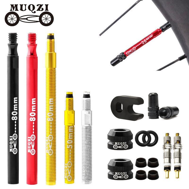 MUQZI-Presta Valve Extender com chave Core, tubo interno removível, Bike Clincher, 50mm, 60mm, 80mm, 2pcs