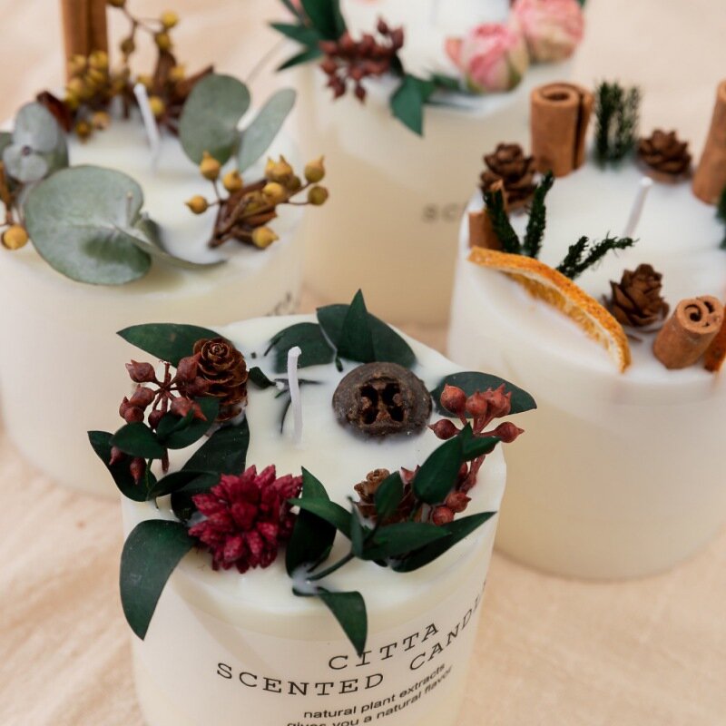 Velas aromáticas con flores de cono de pino para Navidad velas de soja aromaterapia de cera, velas románticas de Pilar, adornos navideños para el hogar