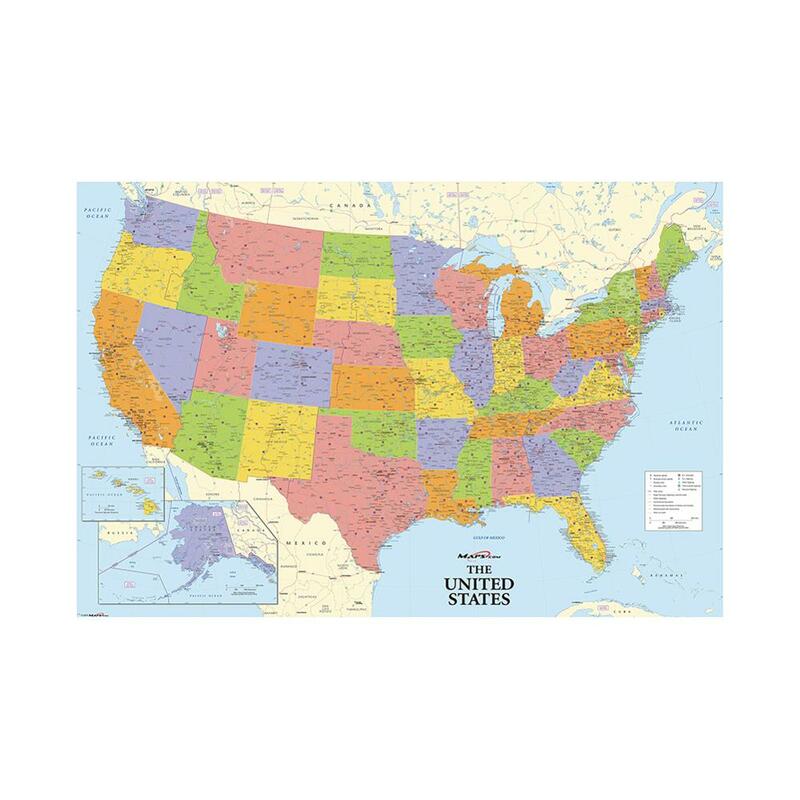 Mapa de Estados Unidos de 150x100cm, no tejido, con detalles para principiantes y educación
