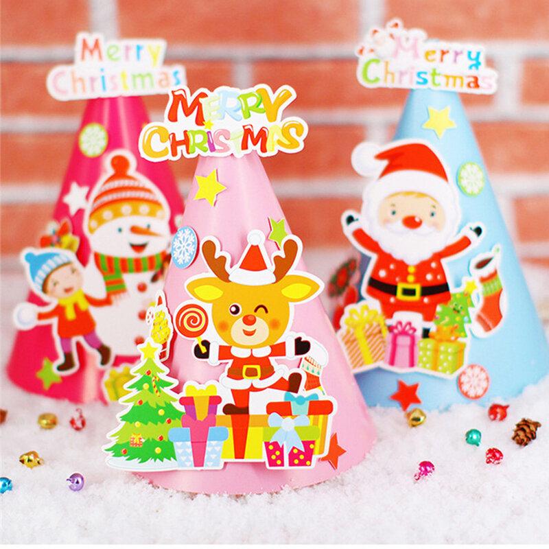 2Pcs/set DIY Christmas Hat Handmade Toys for Boys Girls Creative Kindergarten Teaching Aids Art And Crafts Snowman Xmas Gifts