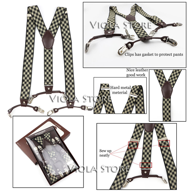 Klasyczne 6 klipsów 3.5cm szerokość szerokie męskie szelki Vintage Brace luksusowe spodnie pasek męskie akcesoria do prezentów codzienna najwyższa jakość