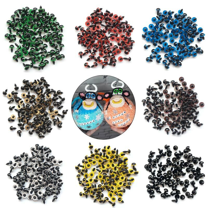 100pcs 8/10/12/mm Mix Color Plastic Safety Eyes Crafts Animal Bear DIY Dolls Puppet Accessories Stuffed Toys with Washer