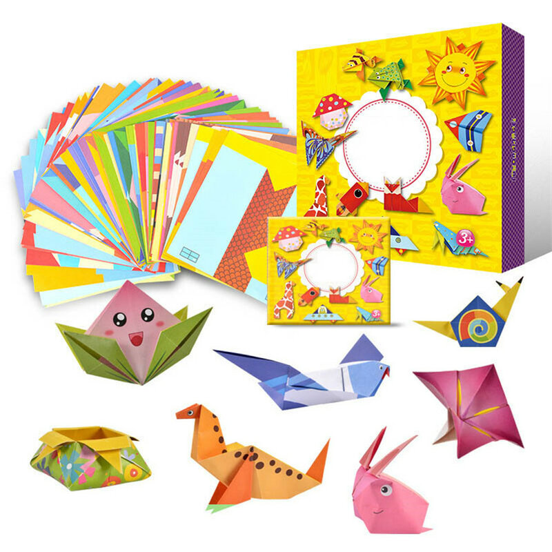 108 pçs dos desenhos animados origami papel colorido livro crianças brinquedo animal padrão 3d puzzle artesanal diy artesanato papéis brinquedos educativos