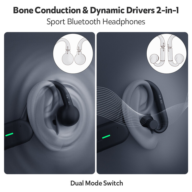 Dacom g100 drivers dinâmicos & condução óssea 2-em-1 fones de ouvido à prova dwireless água esporte bluetooth fone de ouvido sem fio