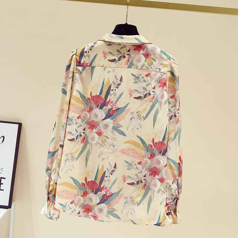 Camisa Floral de manga larga para mujer, Blusa de gasa de estilo occidental con lazo, Top estampado, novedad de primavera 2021