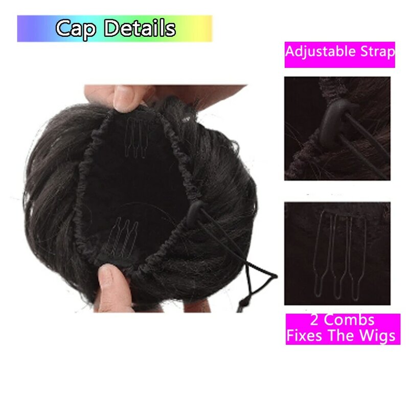 Fake Donut Hair Bun And Bang Chignons HairPiece Synthetic Drawstring Ponytail Wig For Women Kids Clip in Hair Extension