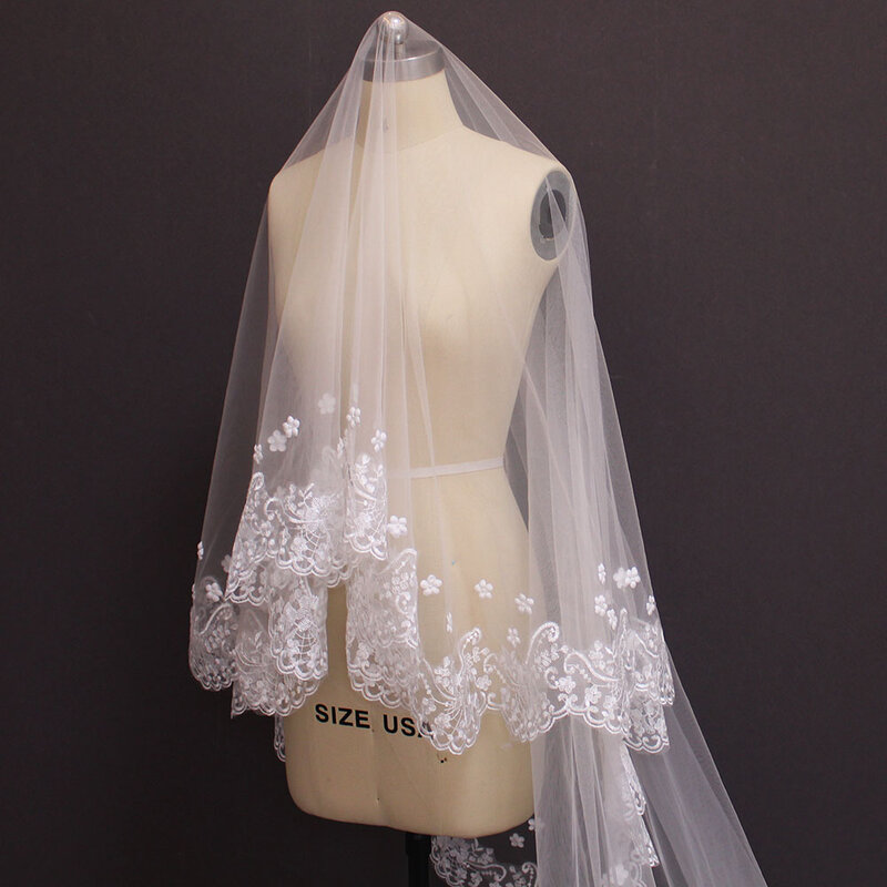 حجاب زفاف من التول مع دانتيل زهور ، صور حقيقية ، طرحة زفاف من التول الناعم ، بدون مشط ، إكسسوارات زفاف