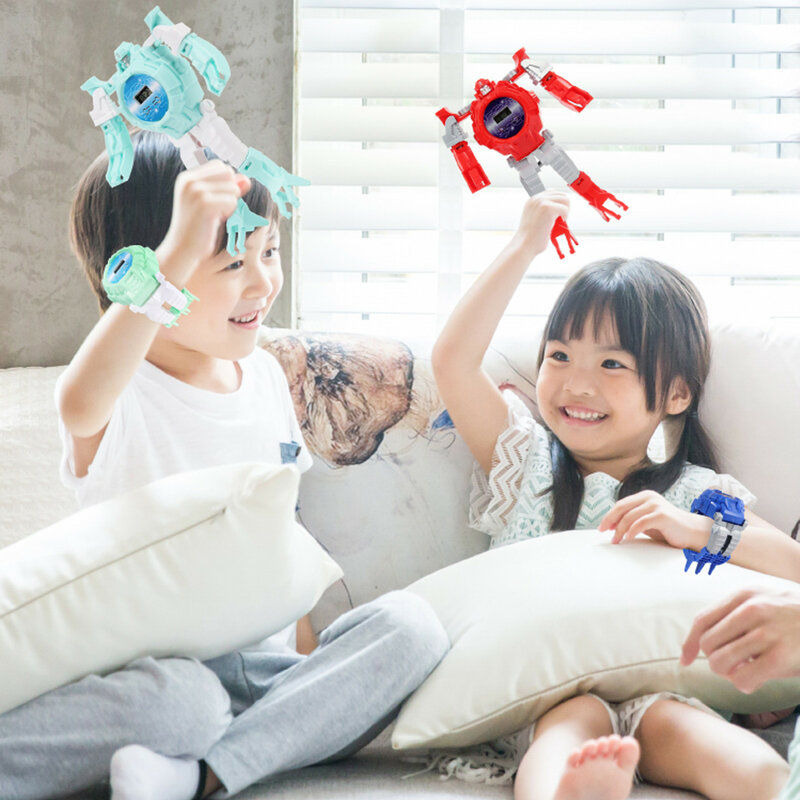 Jam tangan Robot elektronik kreatif jam tangan transformasi kartun mainan untuk anak laki-laki menonton mainan hadiah ulang tahun Natal