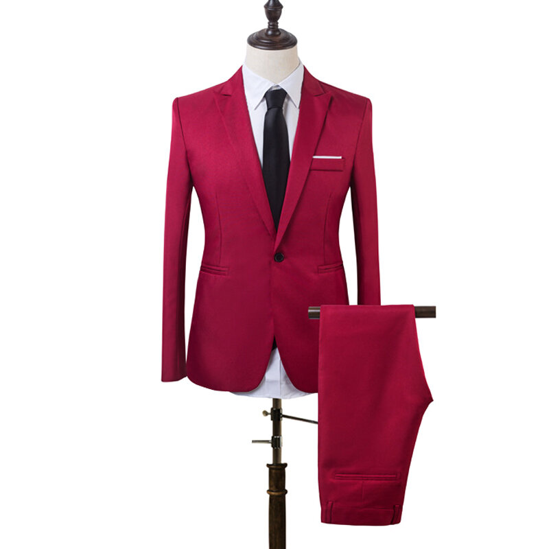2 PCS Smoking Suit Coat Pantaloni Uomo Slim Fit Business Formale Del Partito di Promenade di Cerimonia Nuziale di Affari di Usura del Lavoro Vestiti (Jacket + pantaloni) d88