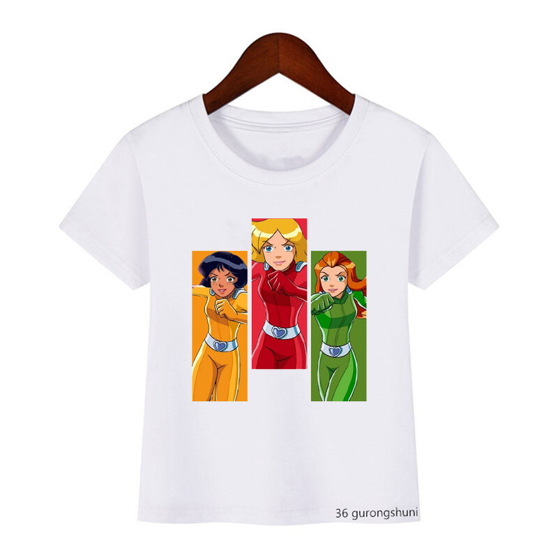 Camiseta meninas kawaii engraçado totalmente espiões! Impressão dos desenhos animados tshirt meninas roupas moda harajuku crianças camisa branca camisola topos