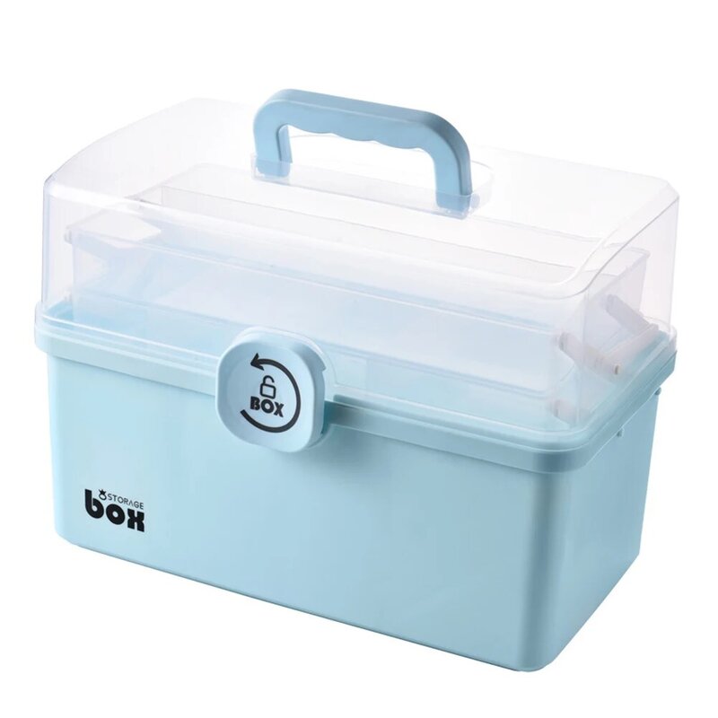 3/2 Lapisan Kotak Penyimpanan Kotak Pertolongan Pertama Portabel Plastik Kotak Kit Darurat Keluarga Multifungsi dengan Pegangan GK99