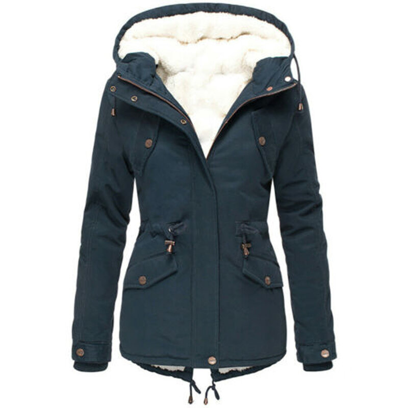 Winter Jacket Women Fashion Coat Warm  Solid Hooded Drawstring Padded Thick Cotton Long Slim Jackets Fall Woman Parkas