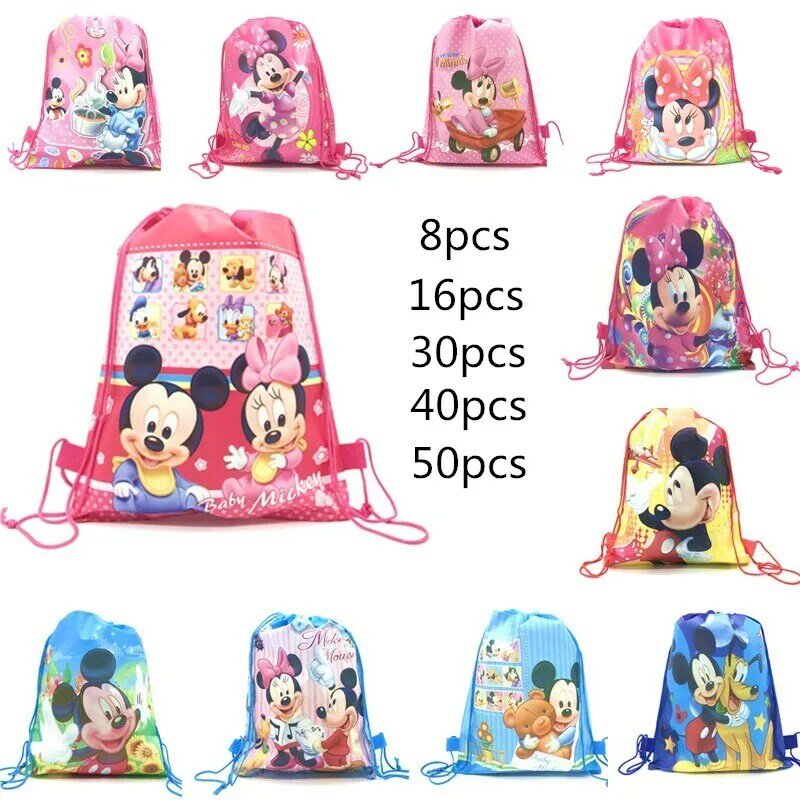 Disney The Red minnie mickey Mouse Birthday Party Gifts Non-woven Drawstring Bags Kids Boy Girls Favor Swimming School Backpacks