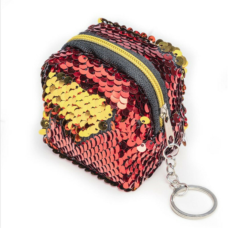 Cute Mini Sequins Coin Purse for Women New Zipper Small Backpack Shaped Keychain Earphone Storage Bag Children Wallet Girls Gift