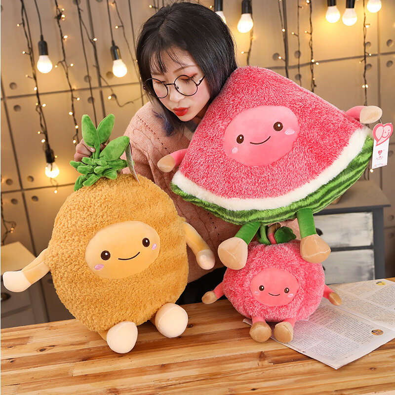 Kawaii Fuzzy Watermelon Cherry Pineapple Fruits Soft Plush Cute Toys Stuffed Dolls Pillow Baby Kids Children Girl Gifts