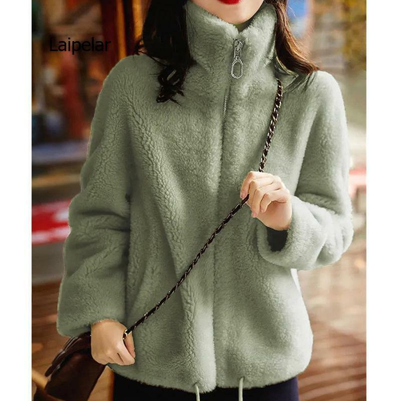 Mulheres jaqueta de pele do falso coreano grosso quente solto algodão harajuku vestuário coreano gótico moda inverno 2021