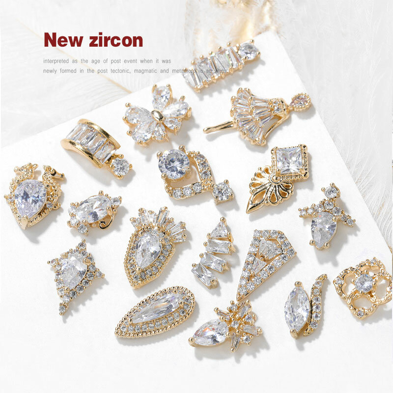 Breloque de chaîne en cristal en forme de goutte d'eau pour les ongles, bijoux strass de luxe, en zircon, avec 24 types, 2 pièces,