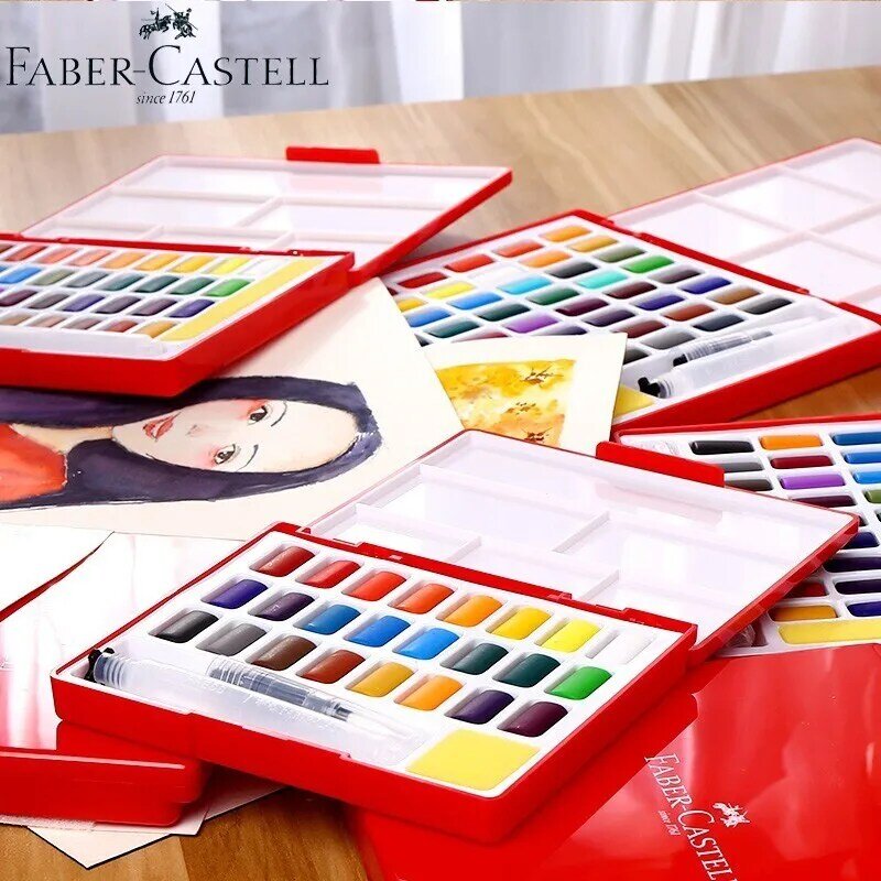 Faber-castell 24/36/48 kolory stałe akwarela zestaw malarski pędzel wodny jasny kolor przenośny akwarela pigmentu pudełko na prezent