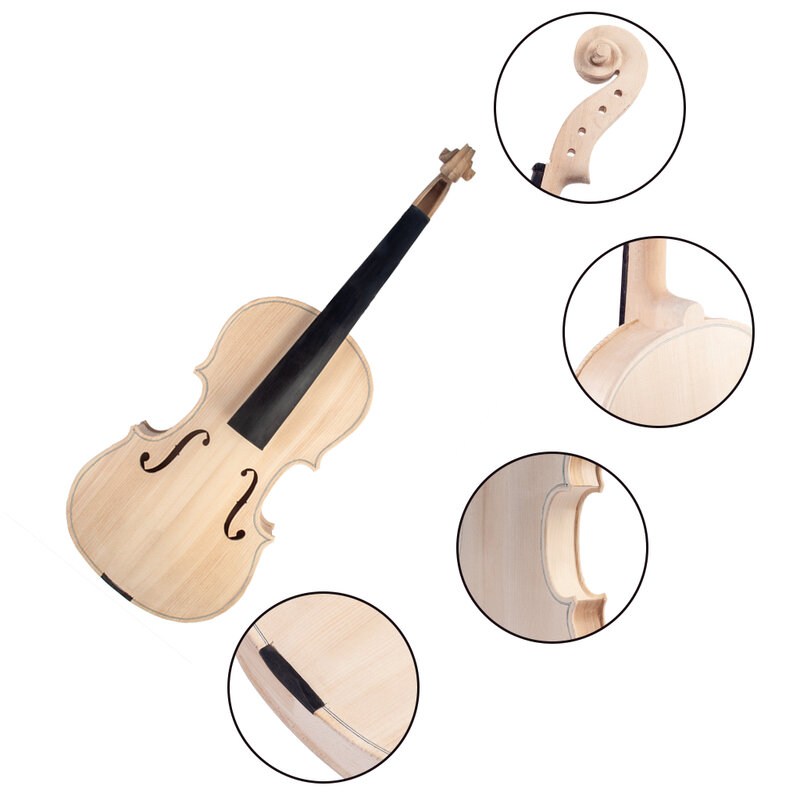 Violon inachevé à monter soi-même, taille 4/4, accessoires d'instruments, cordes de violon, arrière en épicéa, ensemble en bois d'érable
