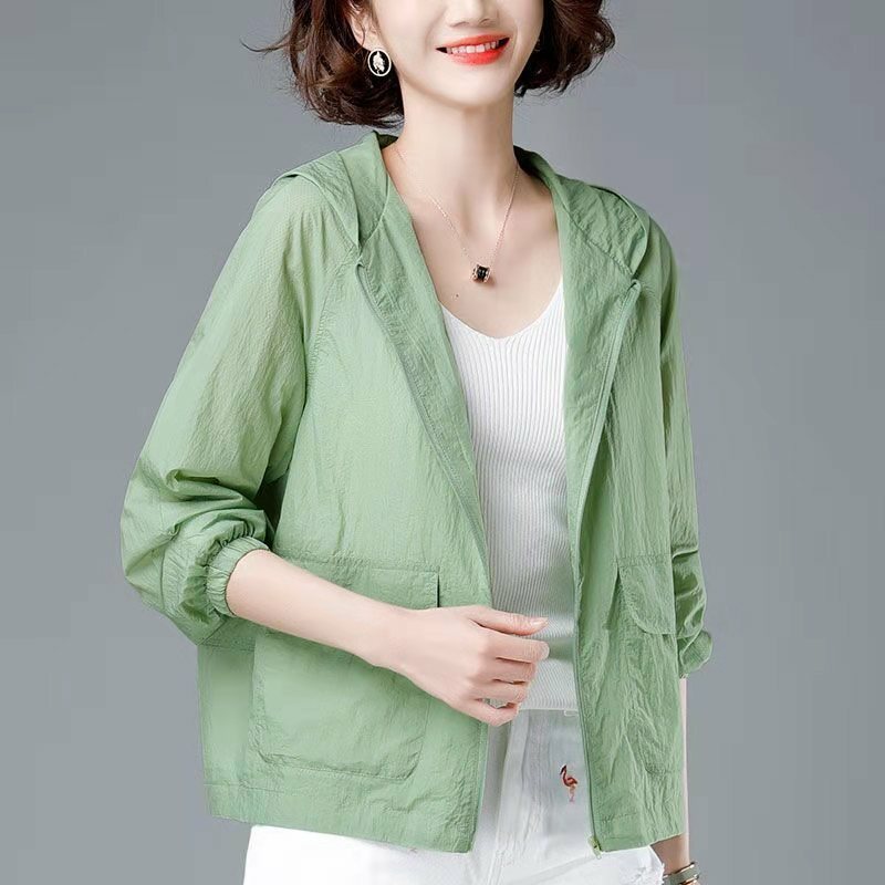 Chaqueta fina con capucha para mujer, abrigo de protección solar, Color sólido, moda coreana, primavera y verano, 2023